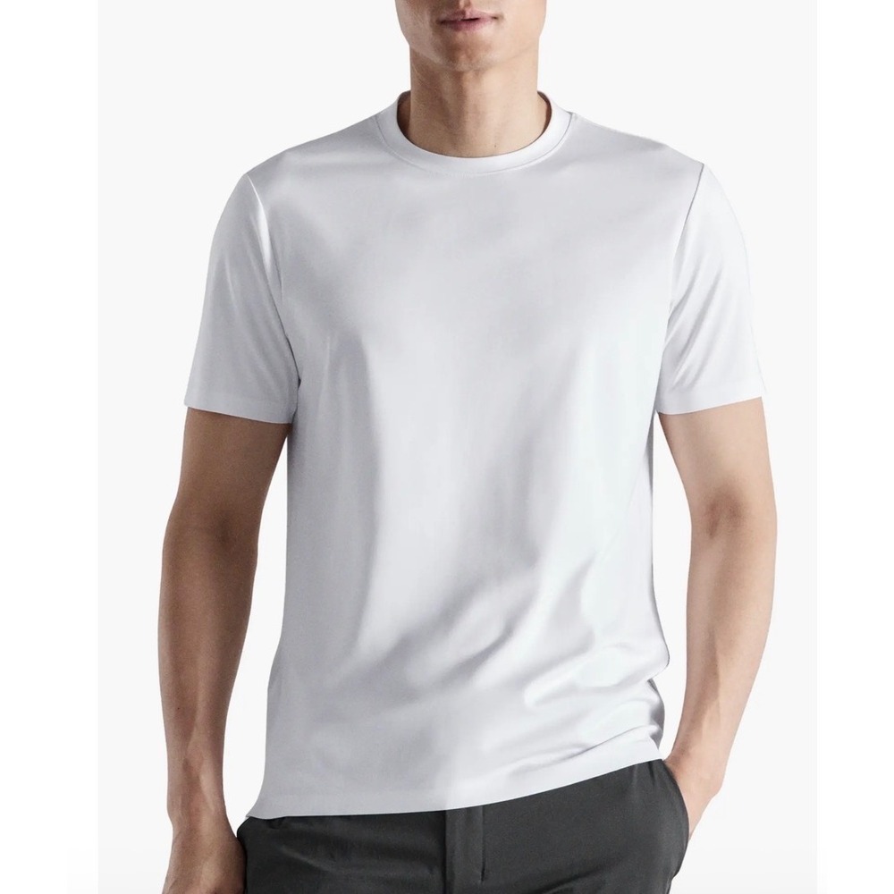 Mango MNG T-Shirt Mens Medium White Slim Fit Essentials Crewneck Minimalist Tee